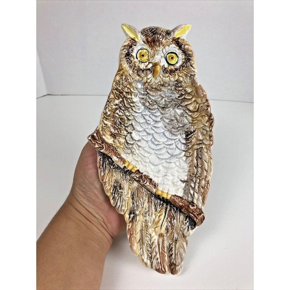 Ceramiche Bassano Owl Ceramic Trinket Dish Spoon Rest 9.5"x5" Old World Rustic
